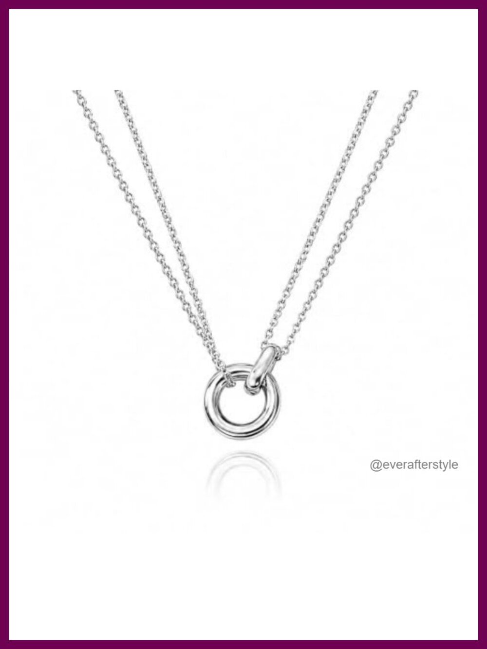 White Gold Plated Stainless Steel Double Circle Ring Pendant Necklace